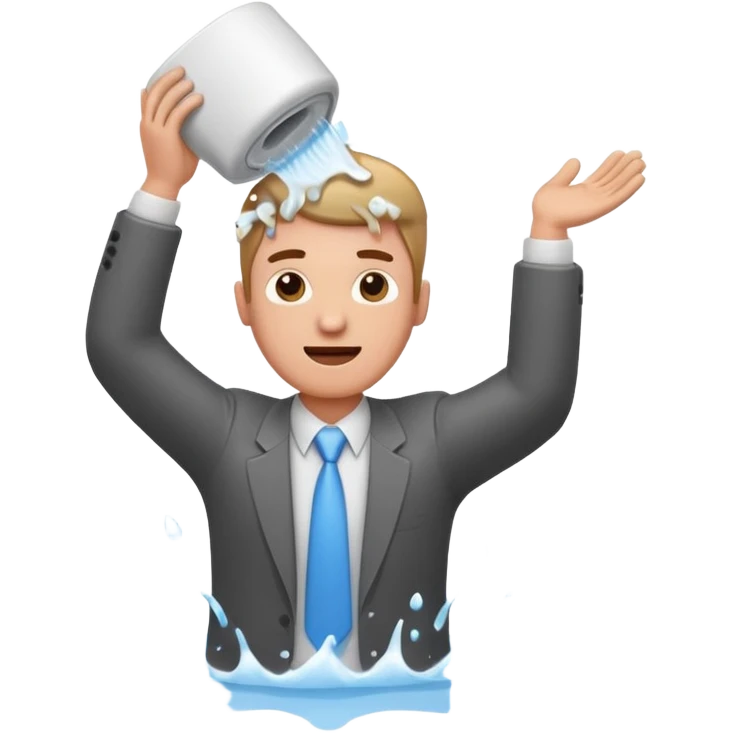 cartoon office worker holding a toilet above his head, water splashing down emoji