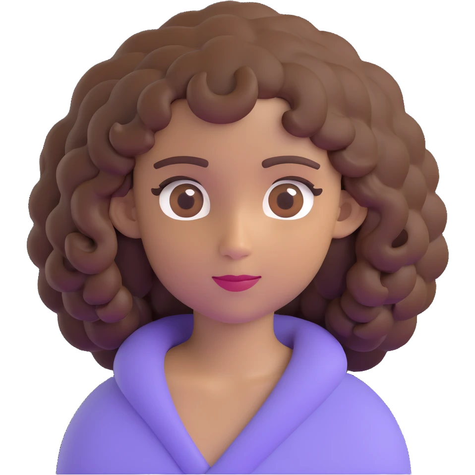 character with curly brown hair, brown eyes, brown skin emoji