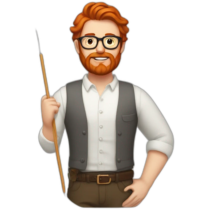 Red smooth haired man with beard and glasses creating a saddle with needle and thread emoji