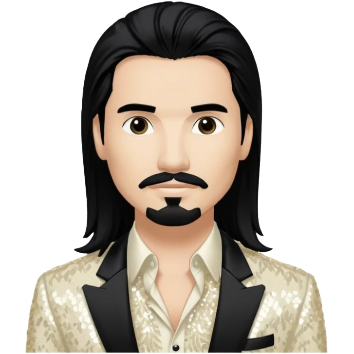 Kevin Richardson from Backstreet Boys with long black hair, ivory sequin outfit emoji