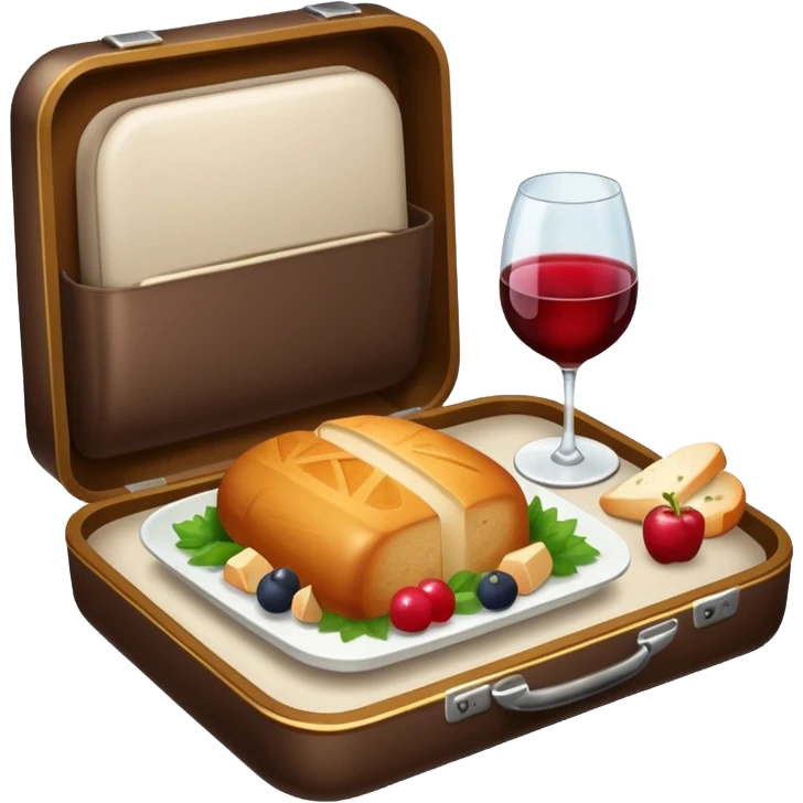 luxury plane food with wine emoji