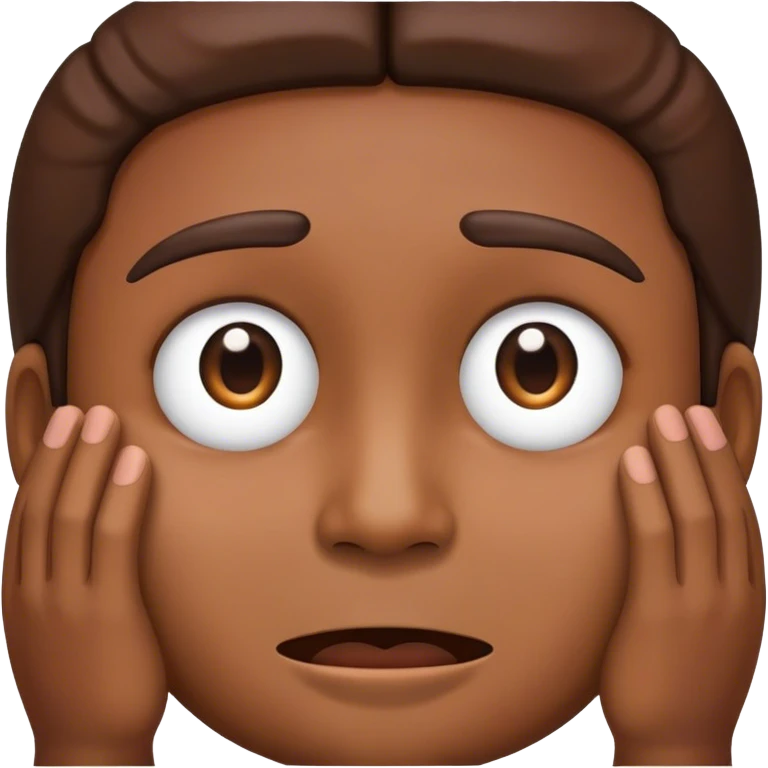 a face emoji, looking at the other with both hands next to his face.  emoji