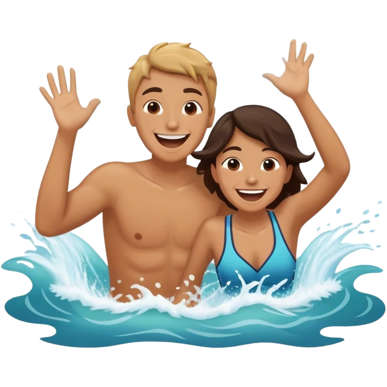 A person splashing water at their friend in the ocean, both laughing as the waves roll around them. The sun shines warmly above, capturing the joy of creating fun, embracing connection, and appreciating the moment with someone who makes life feel lighter.  emoji