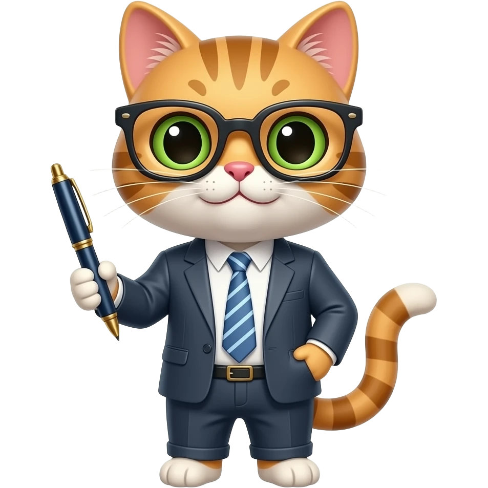 smart cat with glaases and pen emoji