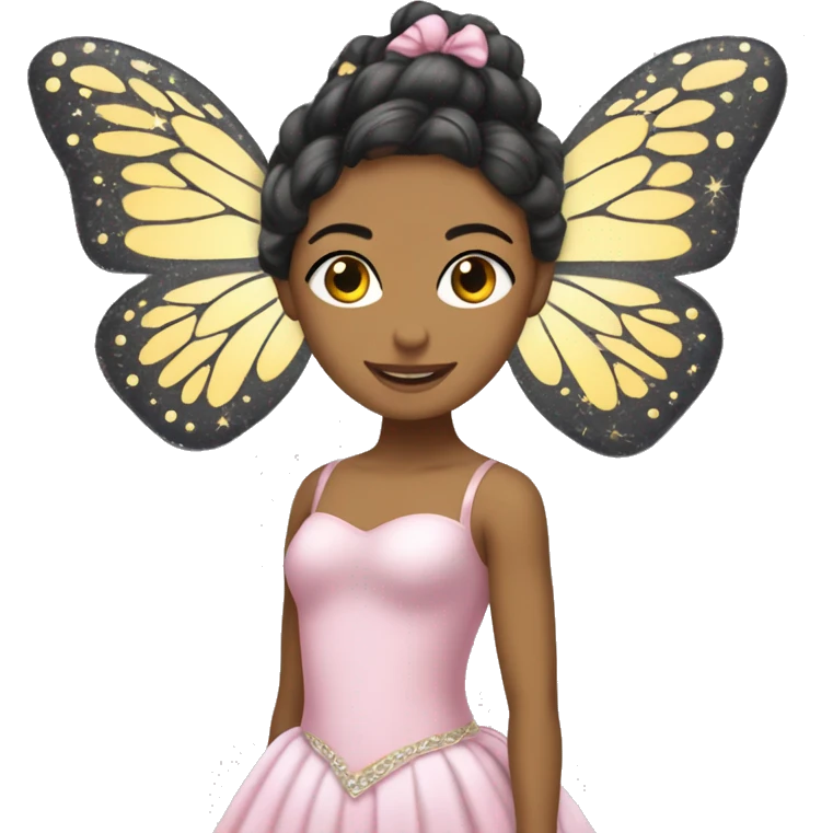 bailarina morena roupa pretas coque de borboleta emoji