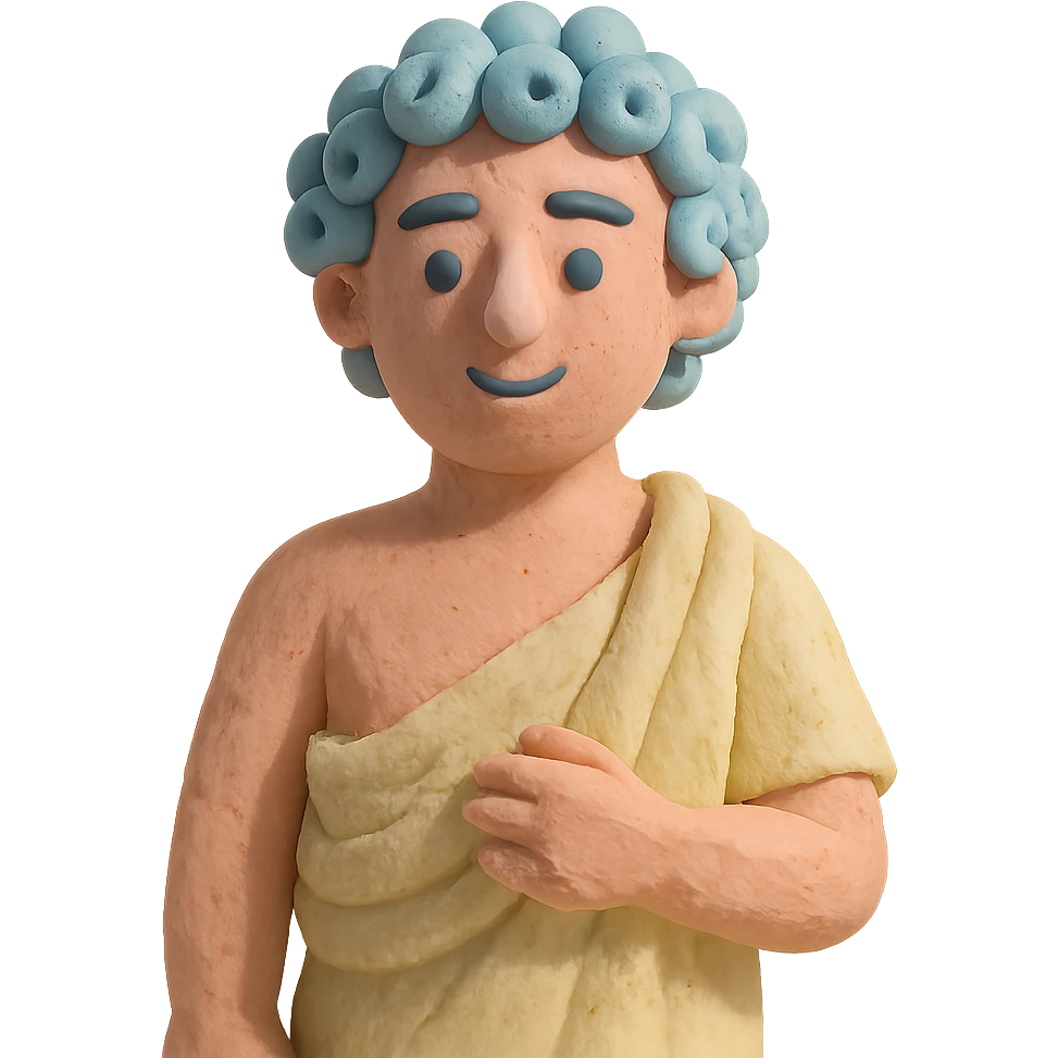 Greek person with curly hair and toga, pastel colors emoji