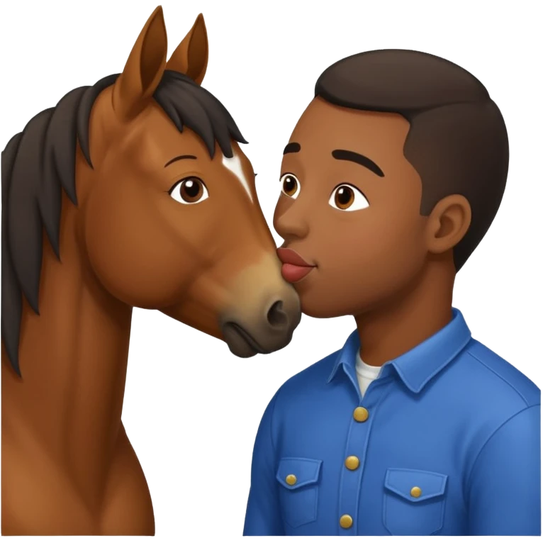 Black guy kissing on the lips with horse with down syndrome emoji