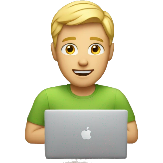 a blonde guy working behind a macbook emoji