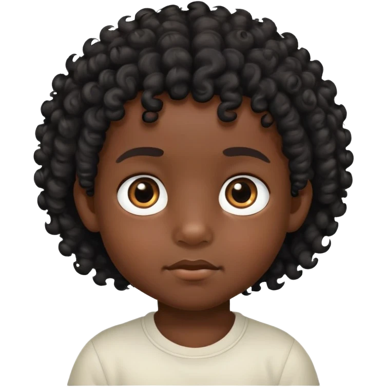 toddler boy face, African eyes, dark skin, black long curly hair emoji