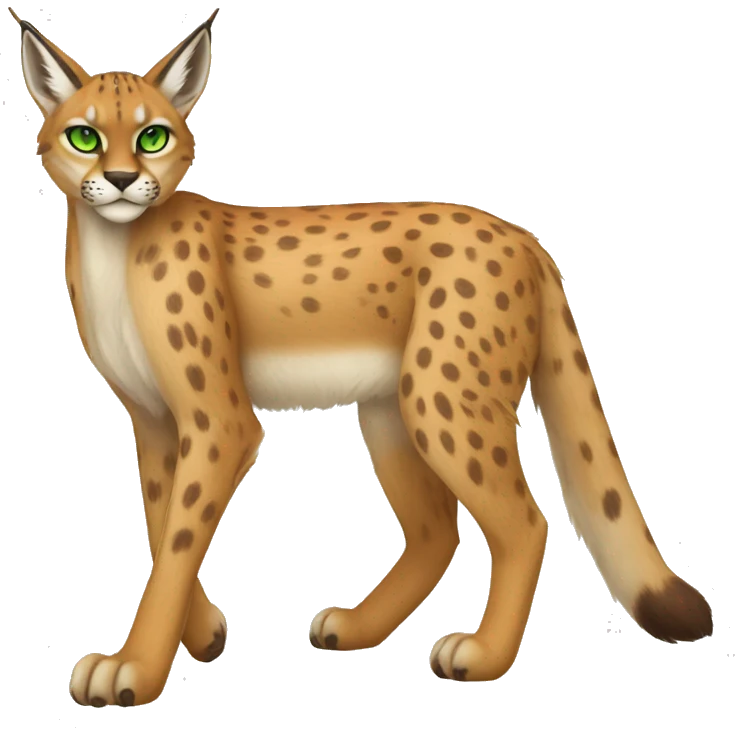 spotted Lynx-Caracal-Fakemon-hybrid with orange points, green eyes brown toes, and short tail, full body emoji