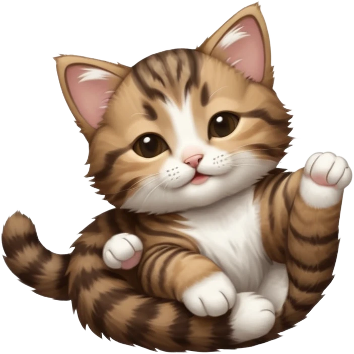 dark brown tabby and white kitten eyes closed whilst stretched out and  upside down emoji