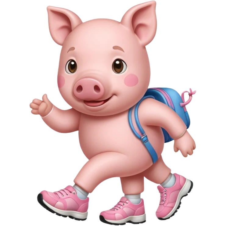 cochon bien rose avec chaussures de marche emoji
