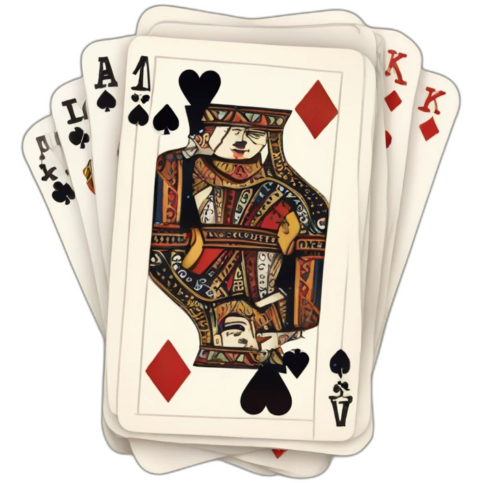 a hand of cards with an ace of diamonds, king of clubs, queen of hearts, and jack of spades emoji