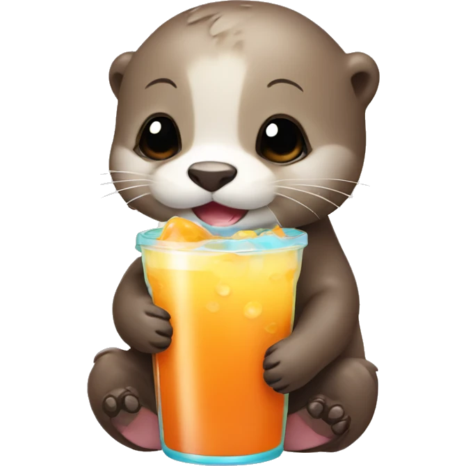 Baby otter drinking Boba emoji