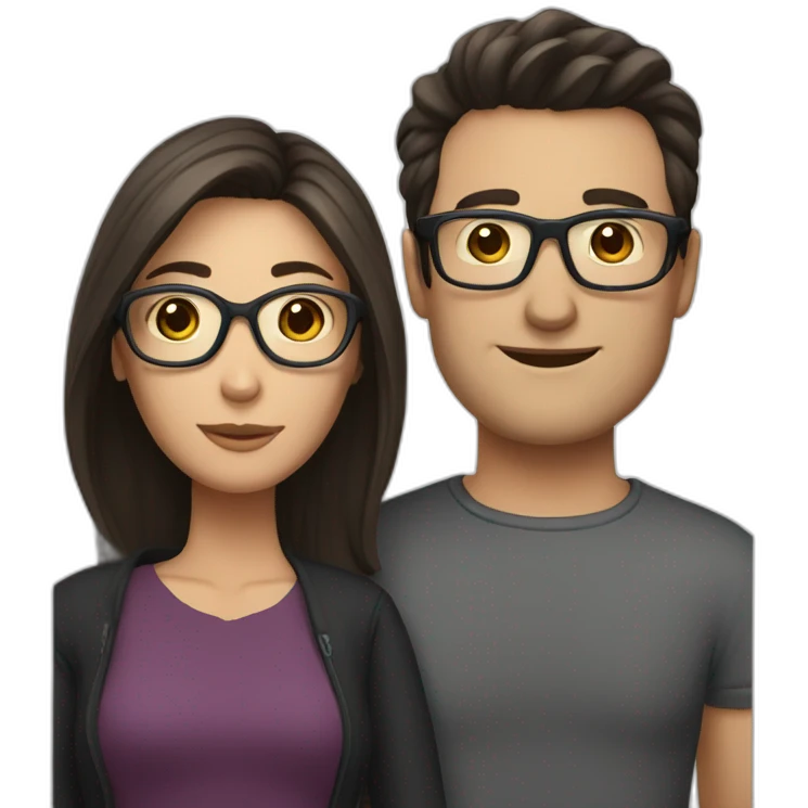 Caucasian couple with dark hair woman with glasses emoji