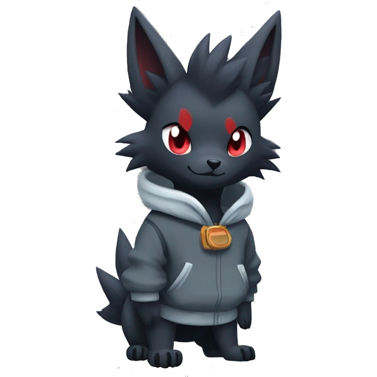 Cool Edgy Zorua-Zoroark-Mightyena with a collar and hoodie-sweater full body emoji