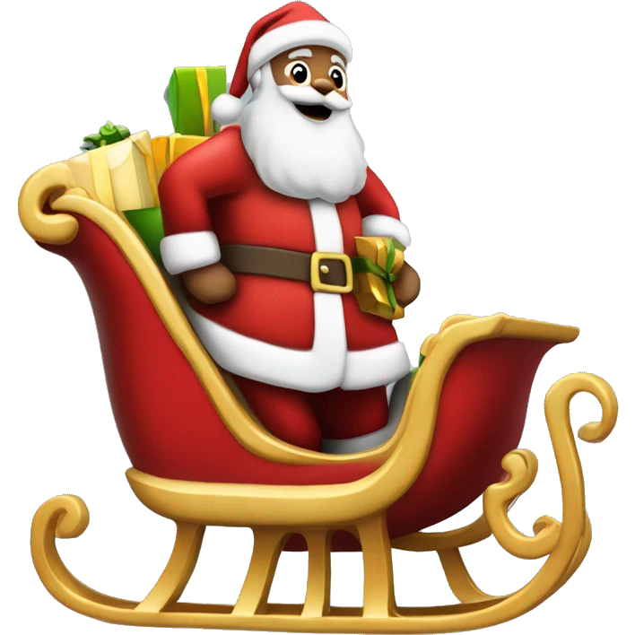 Santa's sleigh side profile with presents in the back and santa sat holding the reigns  emoji