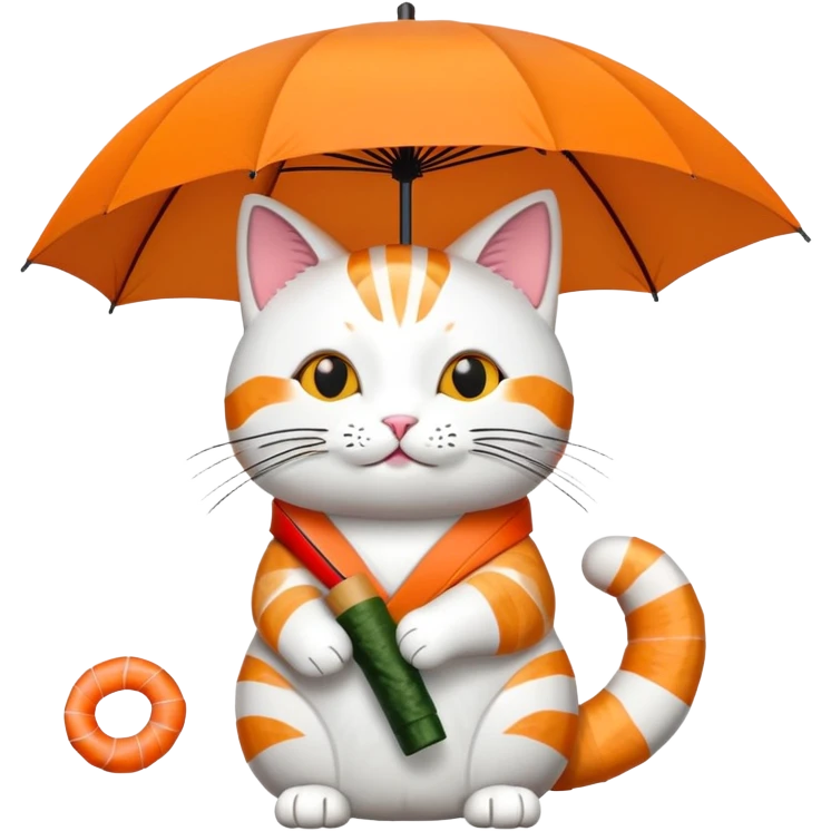 cat holding an umbrella made out of sushi emoji