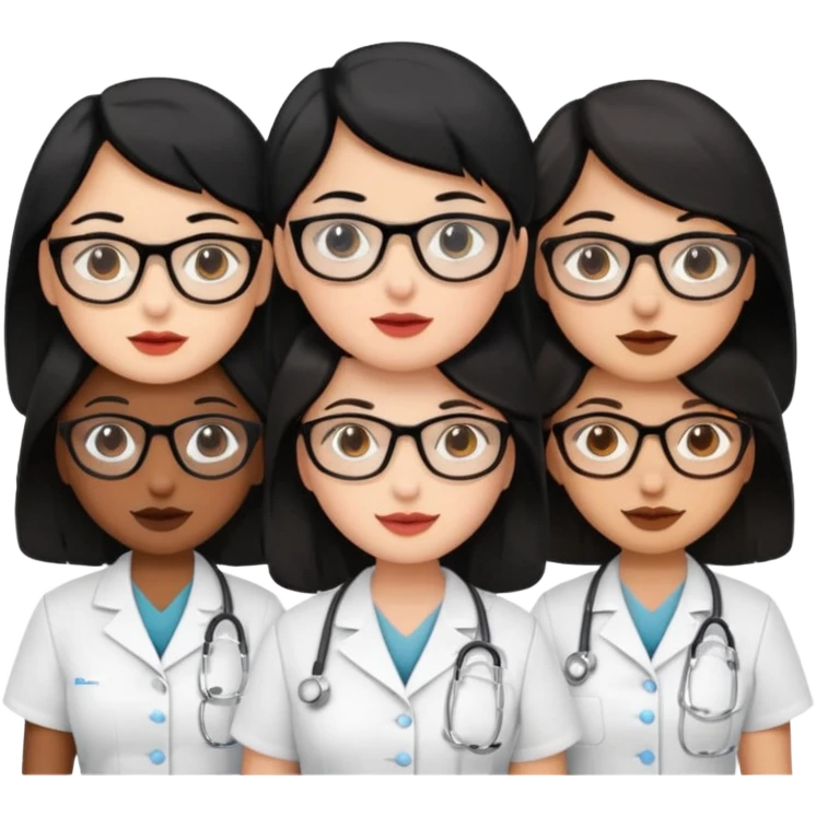 Genera un emogis de 4 enfermeras pelinegra juntas, entre ellas una con un lunar encima del labio y otra con lentes emoji