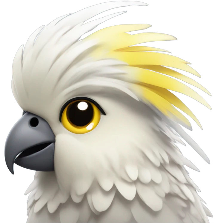 A cockatiel’s head with a yellow and gray , depicted as a girl in a cute, toy-like manner, smiling sweetly. emoji