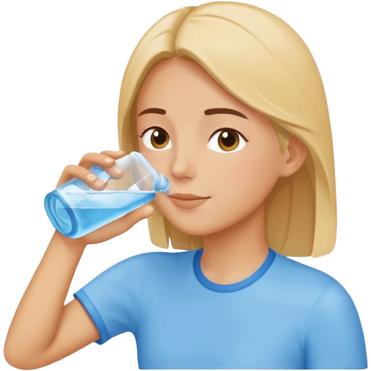 Emoji of a person drinking water, healthy and refreshing feeling, simple flat emoji style, bright colors, clean lines, no text, transparent background. emoji