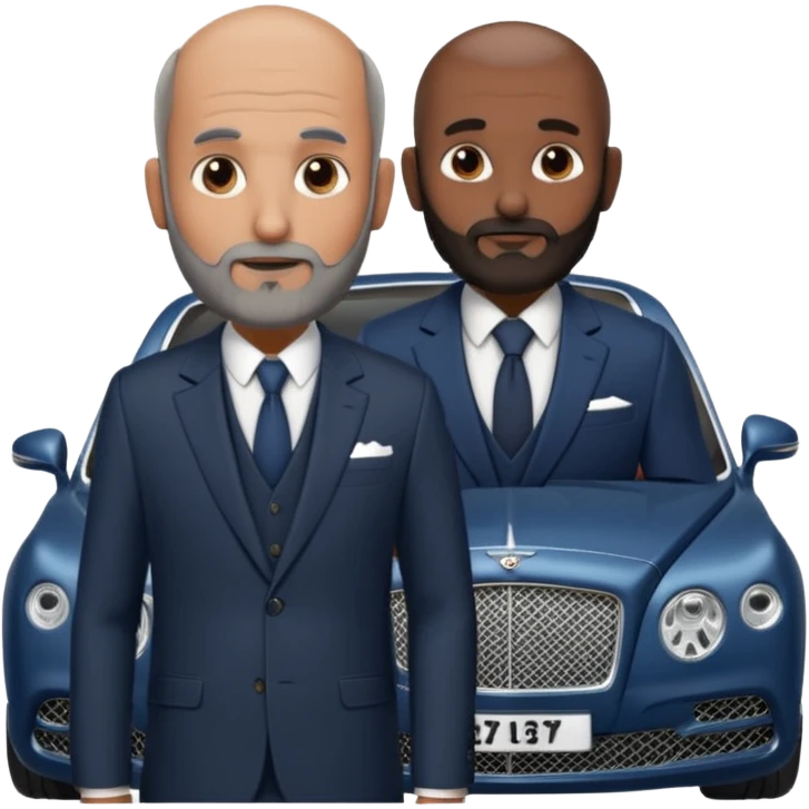 Slightly Balding with frencb beard graying indian guy in suit with a bentley names professor bw tlt emoji