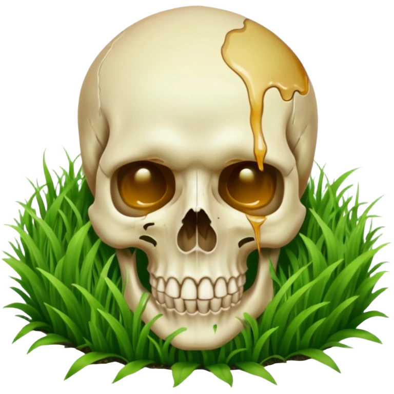 A person melting into the grass and skull head emoji
