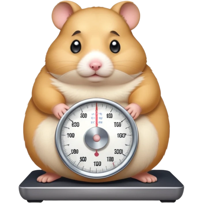 fat hamster big belly stepping on a scale looking guilty with a tear emoji