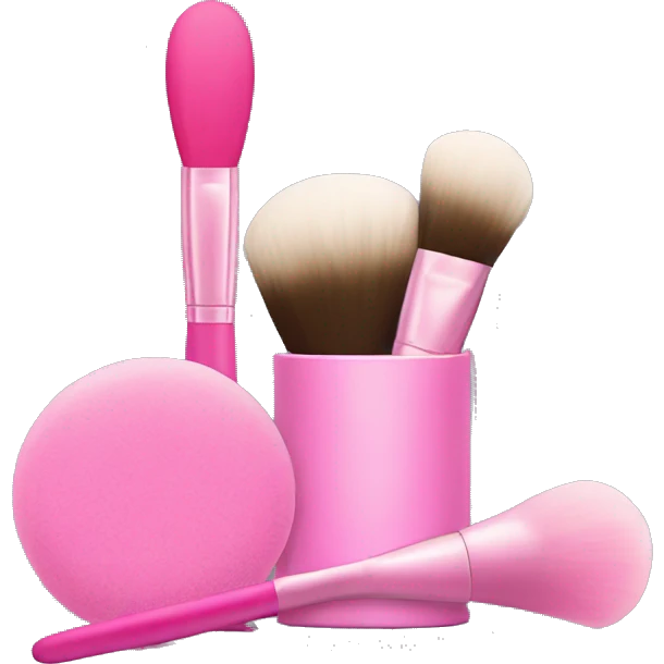 pink makeup brushes, lipstick, powder puff emoji