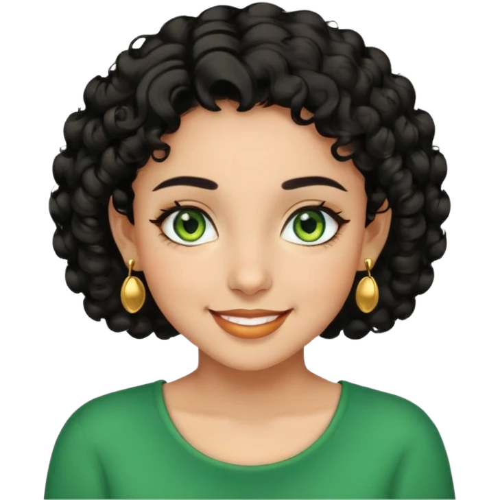 girl showing happiness, medium skin tone, short curly black hair, gold earrings, green eyes Minimal emoji showing happiness, medium skin tone, short curly black hair, gold earrings, green eyes emoji