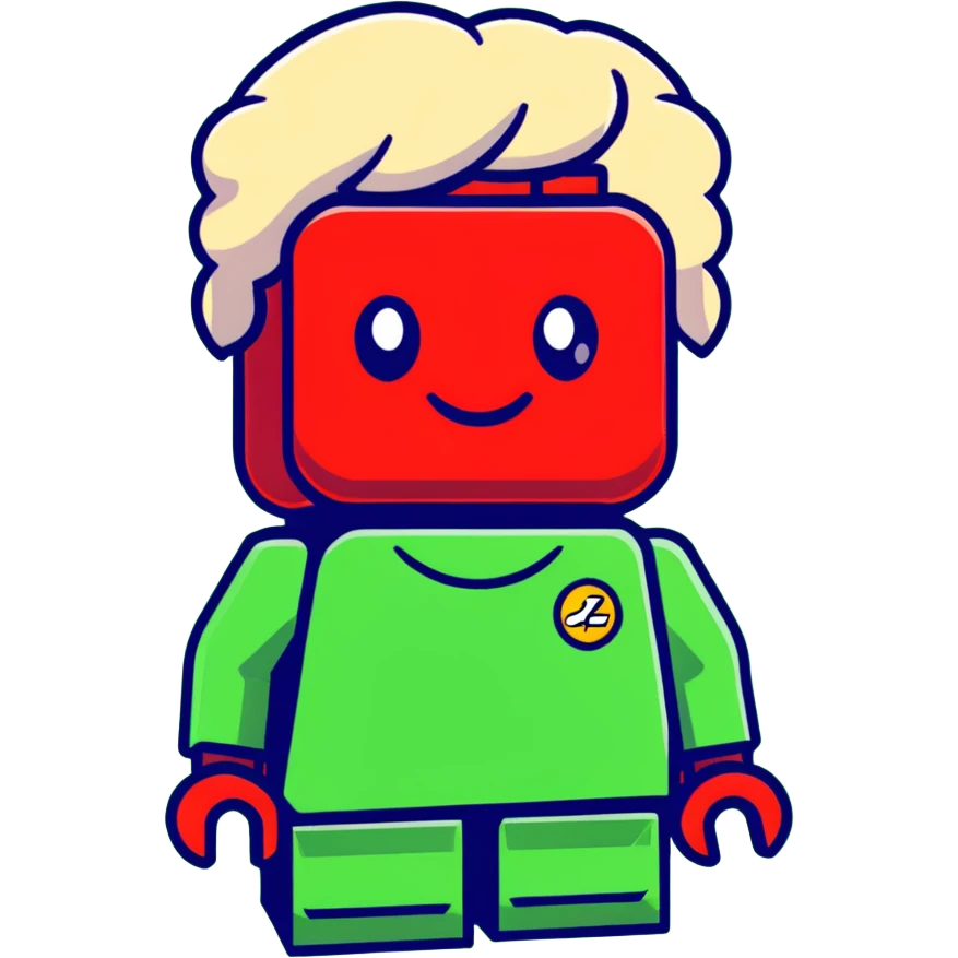A cartoon red Lego brick with a cute face and rosy cheeks emoji