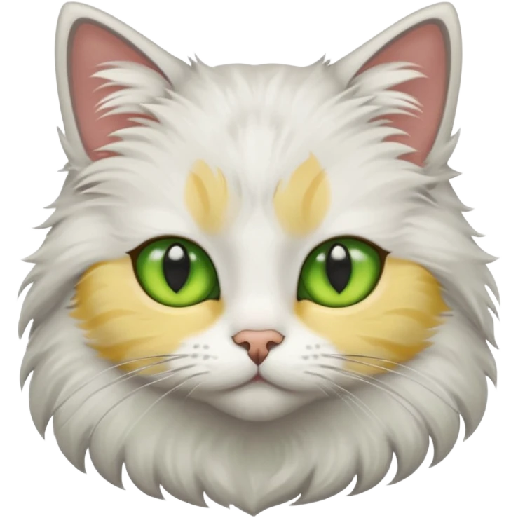 Cat with green eyes, grey and yellow face emoji