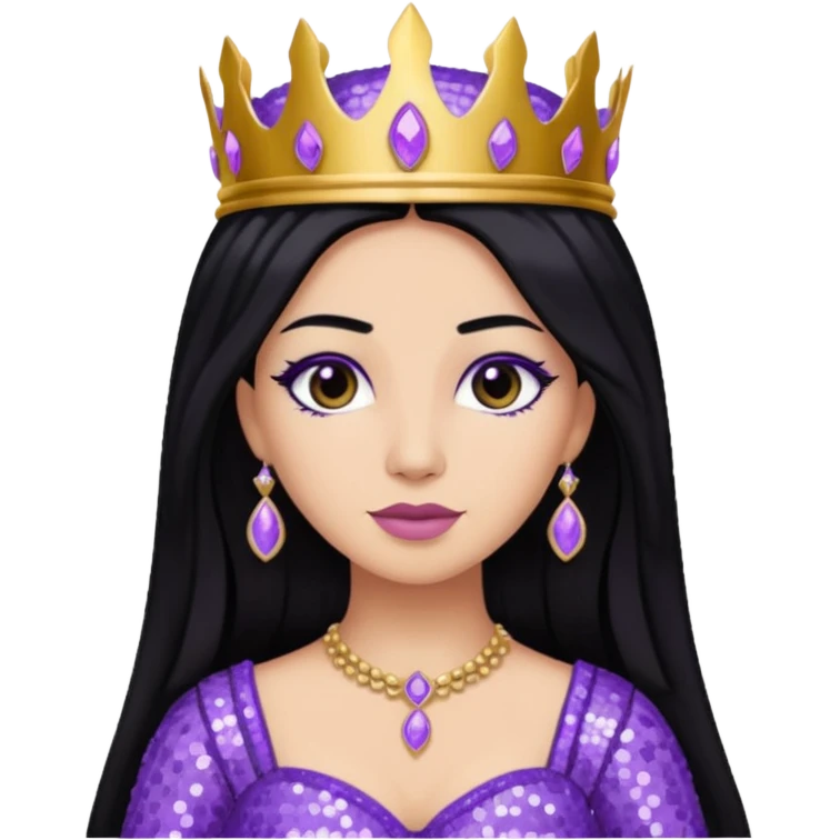 Queen Esther from The Bible with long black hair, lavender sequin outfit emoji