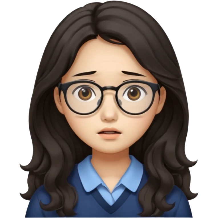  Korean female college student with a worried face , long wavy hair  emoji