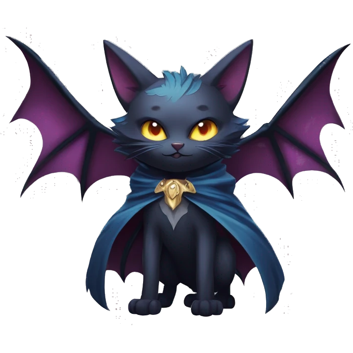   cool edgy beautiful fantasy anime-style dark animal vampiric Nargacuga-cat-hybrid Fakemon with big fangs and bat-wing-ears with a cape full body emoji