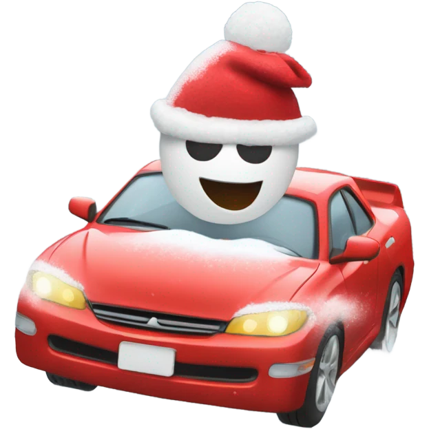 Driving a red car blizzard snow storm emoji
