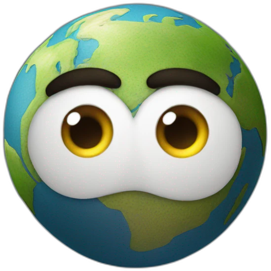 3d sphere Earth with a cartoon uttermost skin texture with big confident eyes emoji