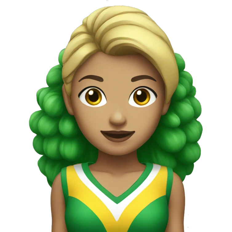 Cheerleader with green and yellow uniform and poms emoji