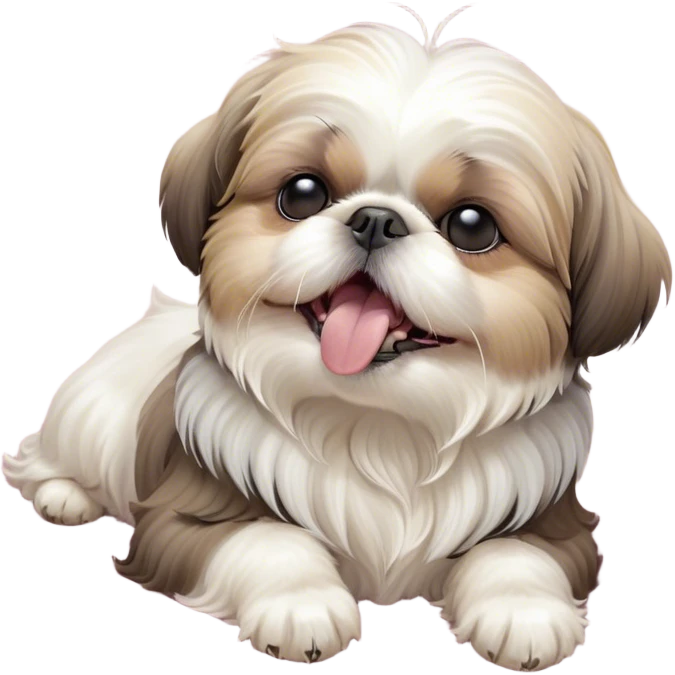 Cinematic Cute Yawning Shih Tzu Portrait Emoji, Head gently tilted with an irresistibly cute yawn and sleepy, half-closed eyes, showcasing a luxurious, fluffy fur in gentle pastel tones, simplified yet endearingly detailed, glowing with a soft, drowsy radiance, high shine, exuding tender, sleepy charm, styled with a delicate, soft glowing outline, capturing the essence of a Shih Tzu caught in a moment of adorable, sleepy bliss! emoji
