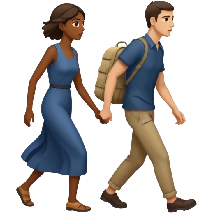 
Iranians fleeing war, full length, in profile, man and woman emoji