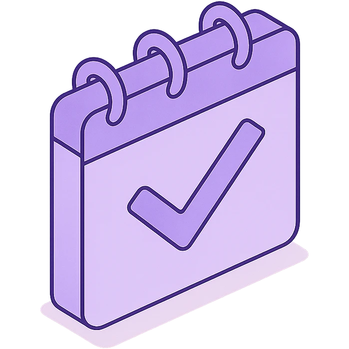 "Schedule clear", no text, with the colors: Primary Purple:  #8B5CF6
  Light Purple:    #A78BFA emoji