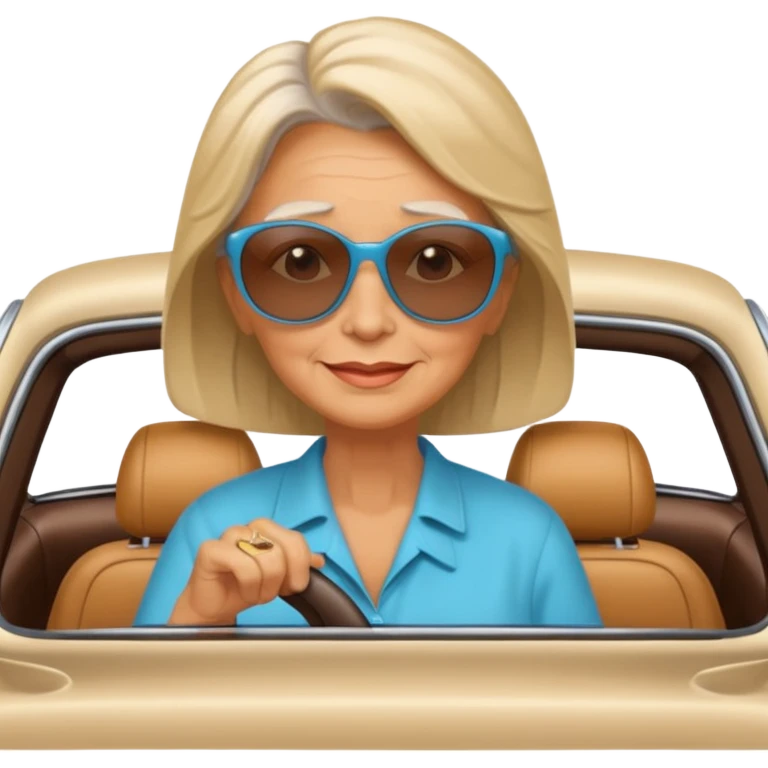 Stikers of mom which is a bit old and is relax and I will put her in a car emoji