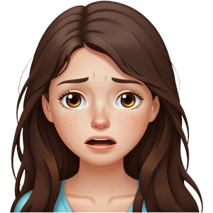 Beautiful brunette girl with freckles crying long hair emoji