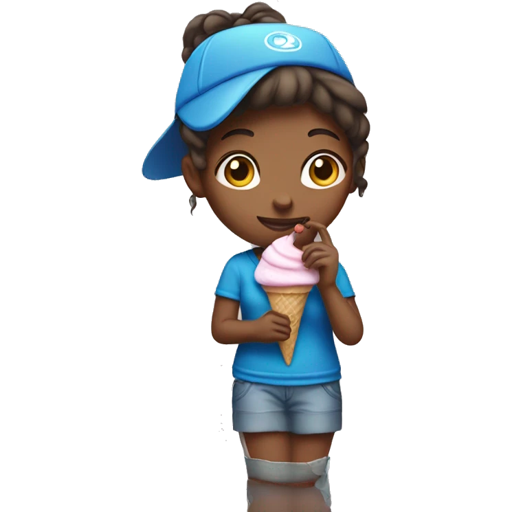 girl with a blue visor on holding a ice cream emoji
