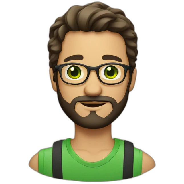 Man 26 yesrs with glasses beard and green eyes emoji