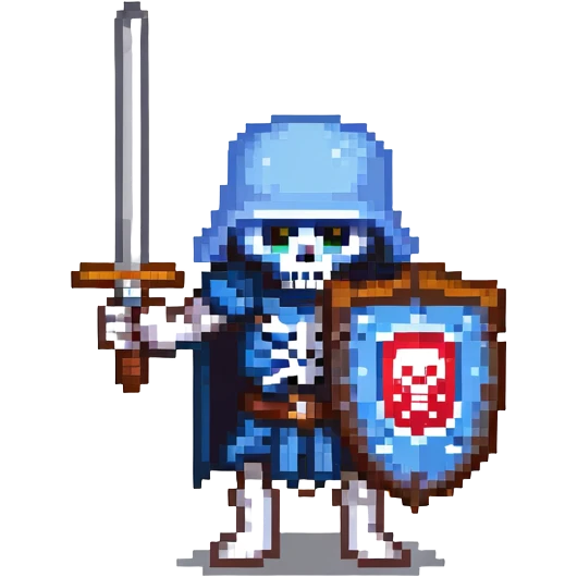 skeleton warrior with a sword and shield emoji