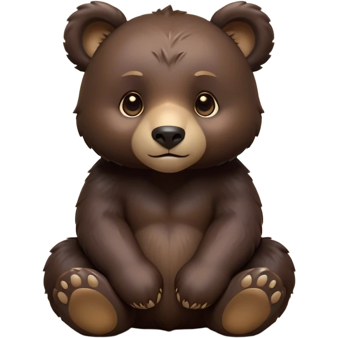 Cinematic Noble bear cub Portrait Emoji, Poised and regal, with a large, imposing build and a thick, well-groomed rich dark brown fur, deep-set soulful eyes, Simplified yet sharp and sophisticated features, highly detailed, glowing with a soft, dignified glow, high shine, intelligent and formidable, stylized with an air of wild majesty, focused and attentive, soft glowing outline, capturing the essence of a watchful and commanding guardian, so majestic it feels as though it could lumber out of the screen with effortless authority! emoji