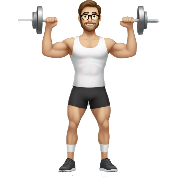 white nerd guy with brown hair doing weight training emoji