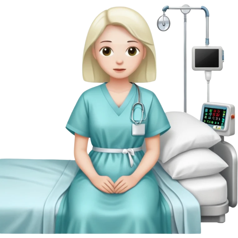 patient in a hospital gown sitting on a bed emoji