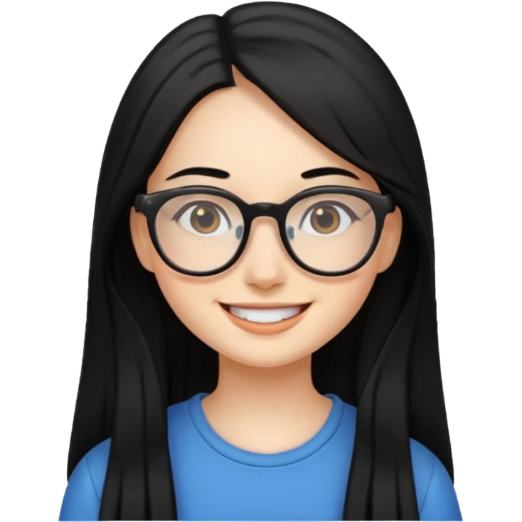 chica cabello largo negro, con lentes que estemuy feliz emoji